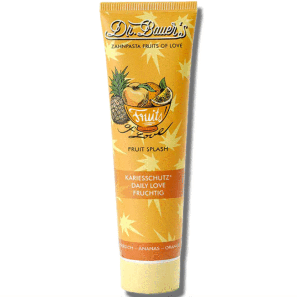 Dr.Bauer’s persikų, ananasų ir apelsinų skonio dantų pasta Fruit Splash, 90 ml.