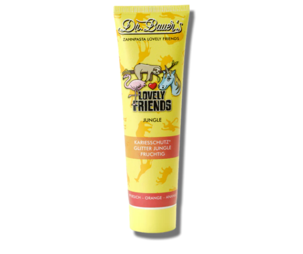 Dr.Bauer’s vaikiška dantų pasta tropinių vaisių skonio Jungle, 90 ml.