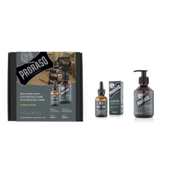 Duo Pack Cypress & Vetyver Beard Oil & Shampoo Barzdos priežiūros rinkinys, 1vnt